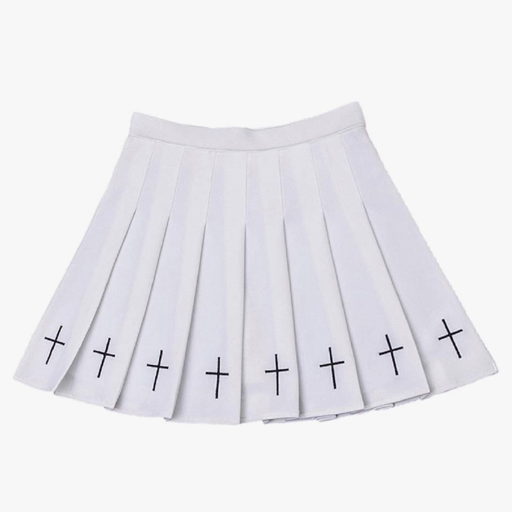 Cross Embroidery Pleated Skirt